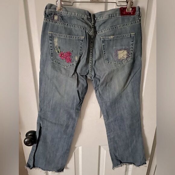 Lilu  distressed/embroidered jeans boho women’s size 9 - Picture 2 of 6